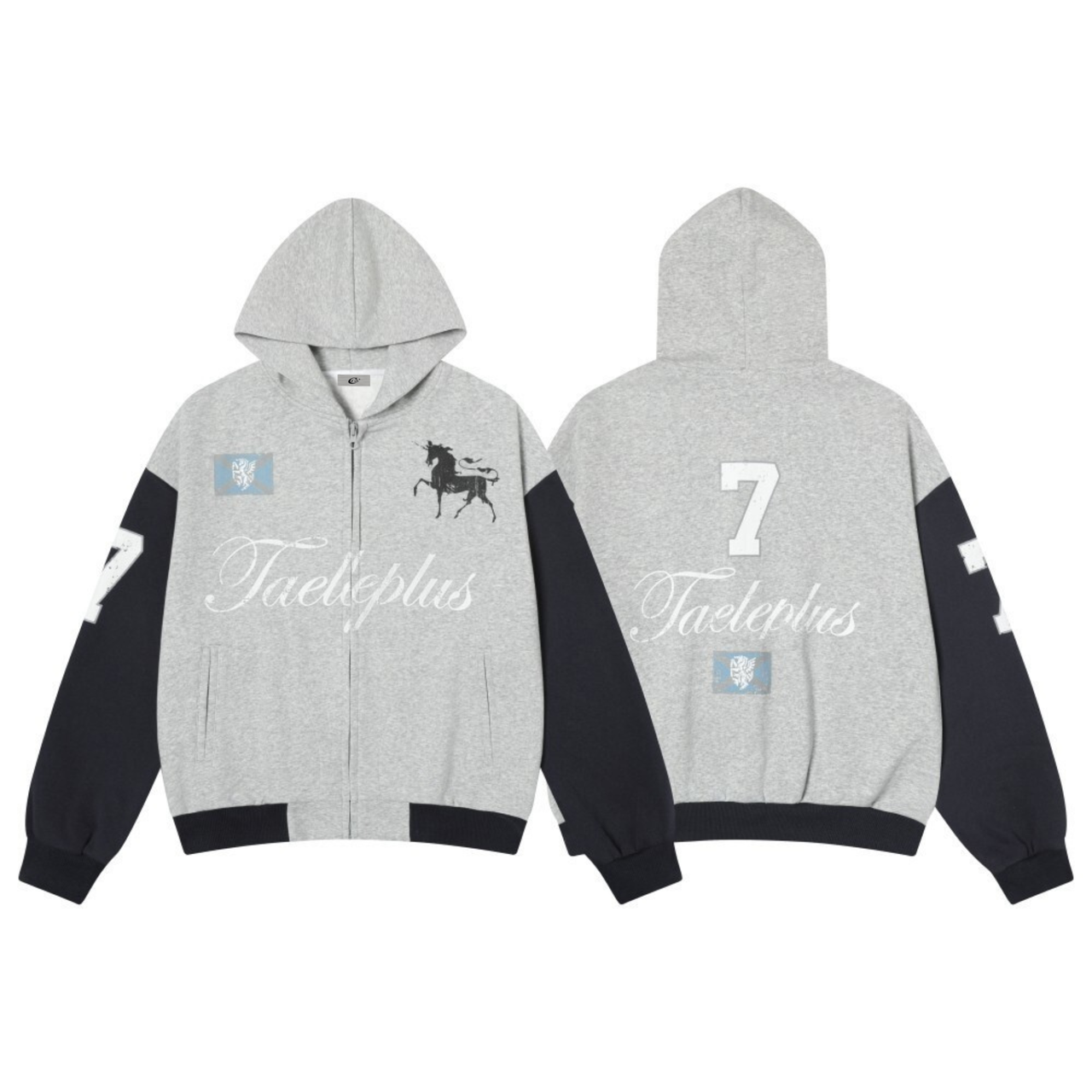 Omirad Contrast Sleeve Graphic Zip-Up Hoodie