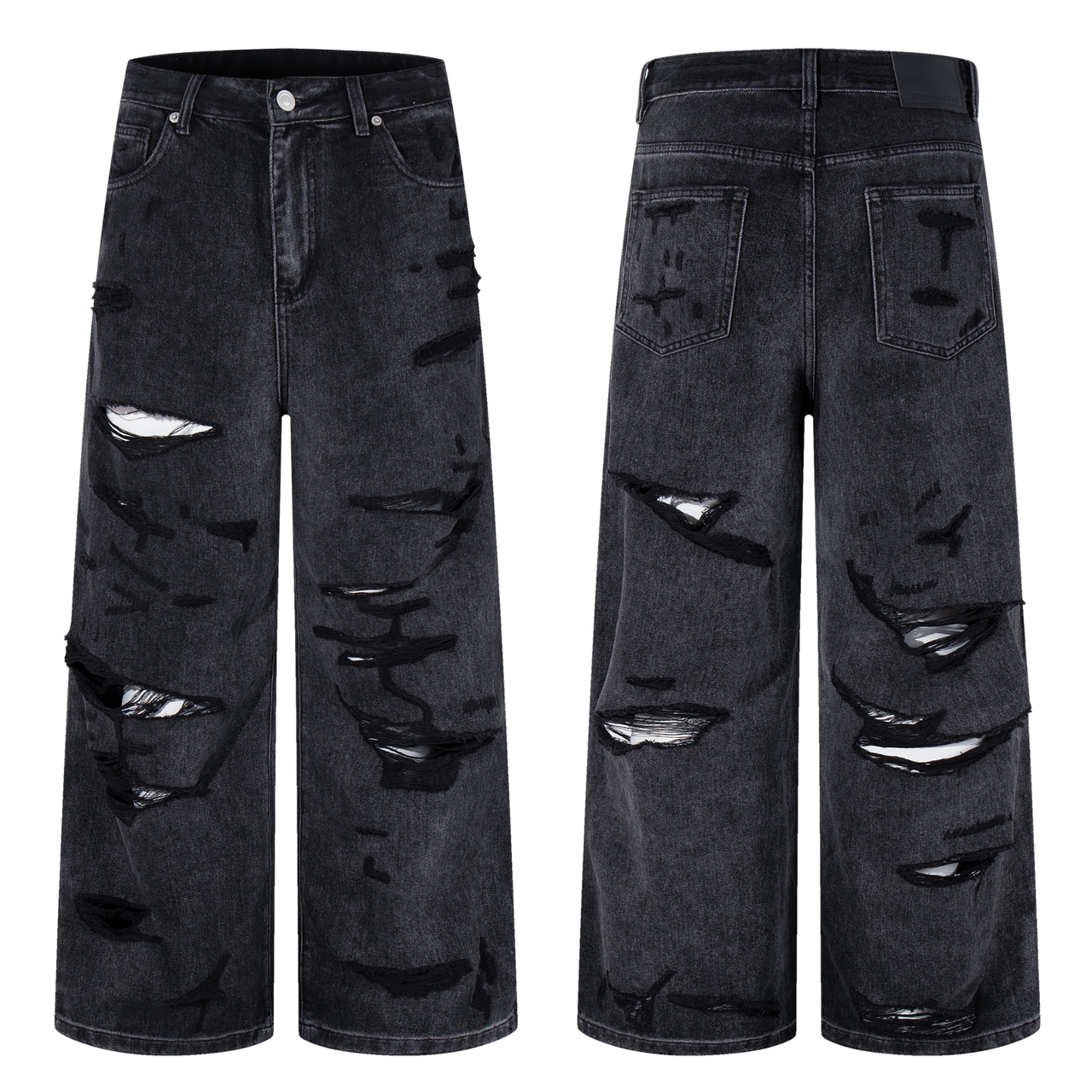 Omirad Coated-Distress Wide-Leg Jeans