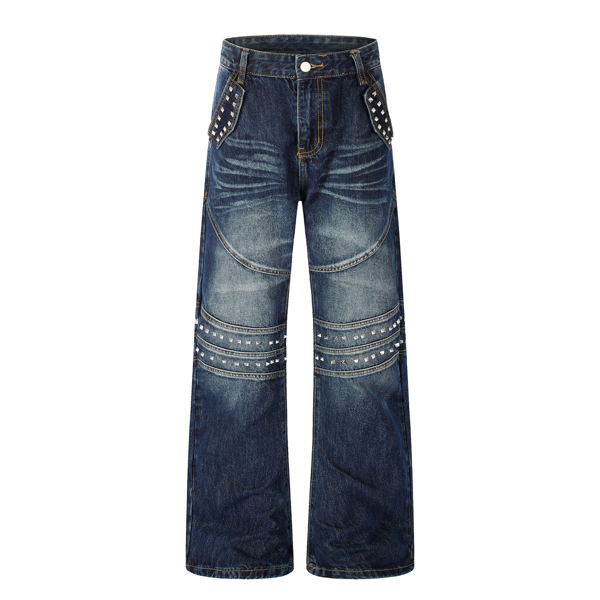 Omirad Studded Panel Washed Wide-Leg Jeans
