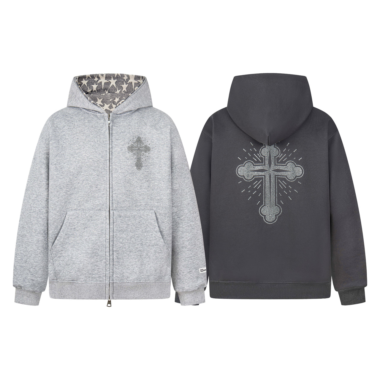 American Vintage Double Hood Cross Rhinestone Hoodie
