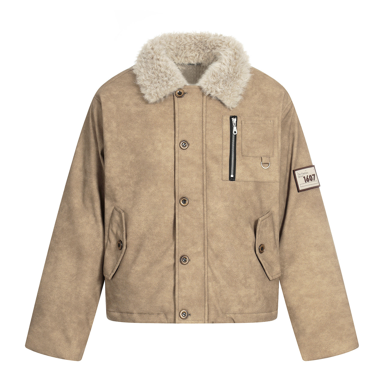 High-Street PU Leather Faux-Fur Collar Padded Bomber Jacket
