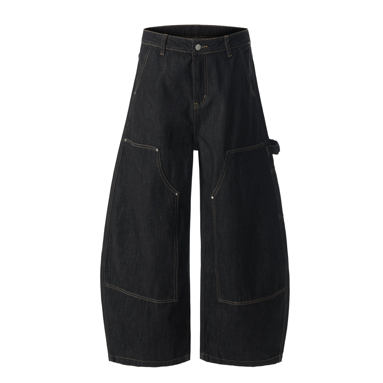 American Streetwear Raw Color Deconstructed Curved Blade Jeans
