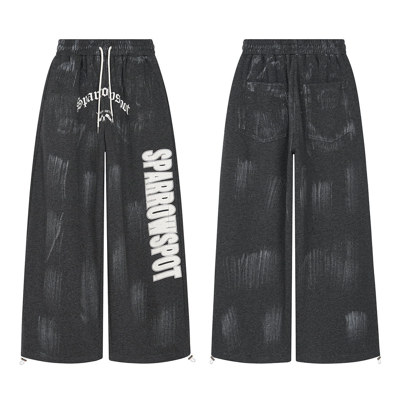 American Vintage Distressed Letter Print Wide-Leg Pants