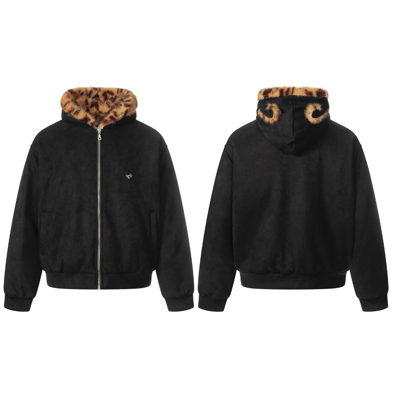 Vintage Old Money Style Leopard-Print Fur-Collar Padded Jacket