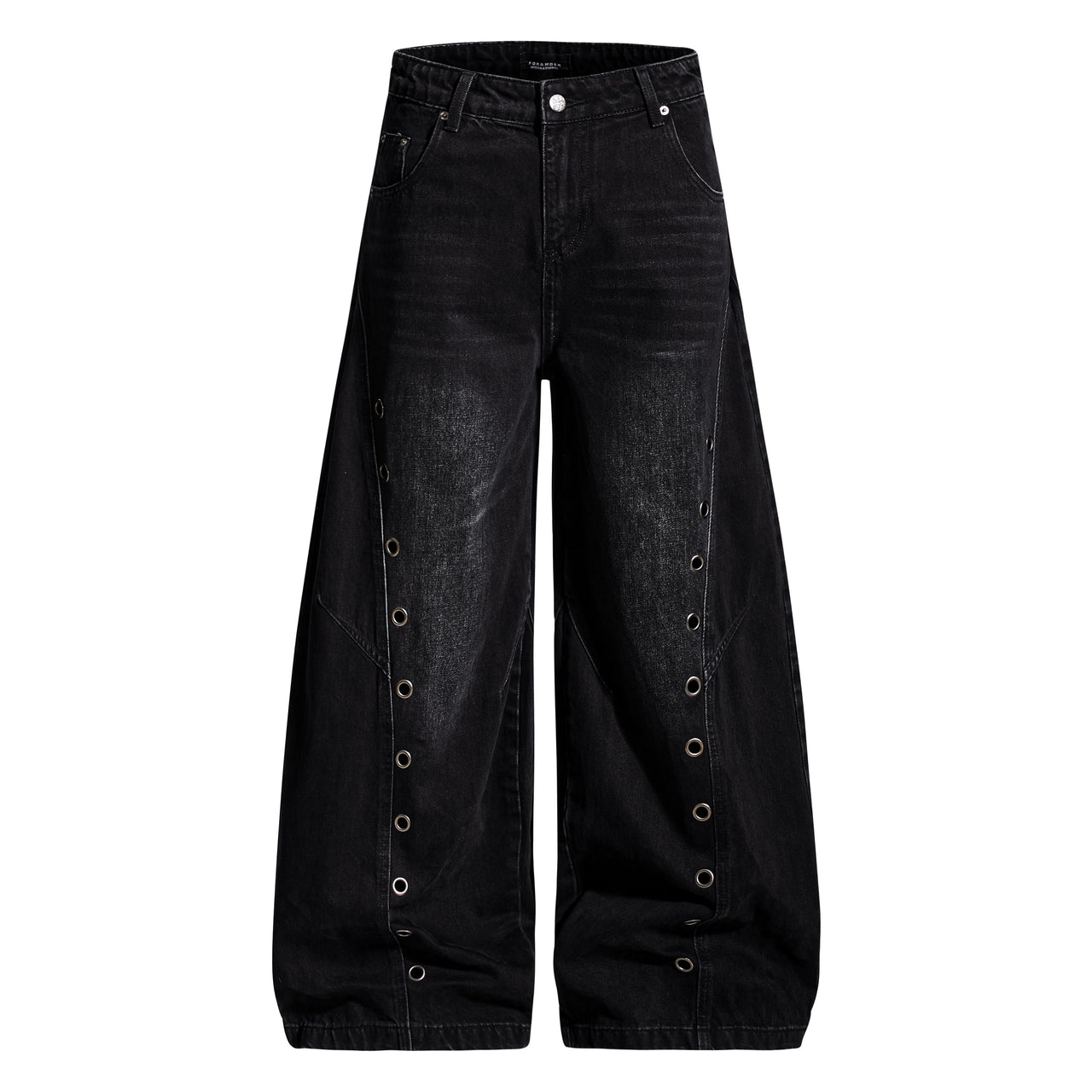 Vintage American Eyelet Washed Distressed Curved-Cut Jeans