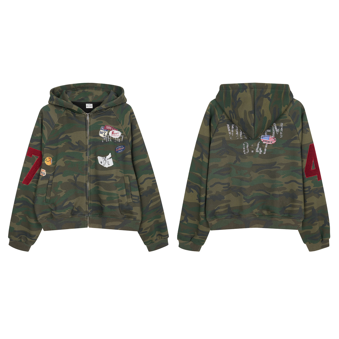 Vintage Camo Digital Print Zip Hoodie