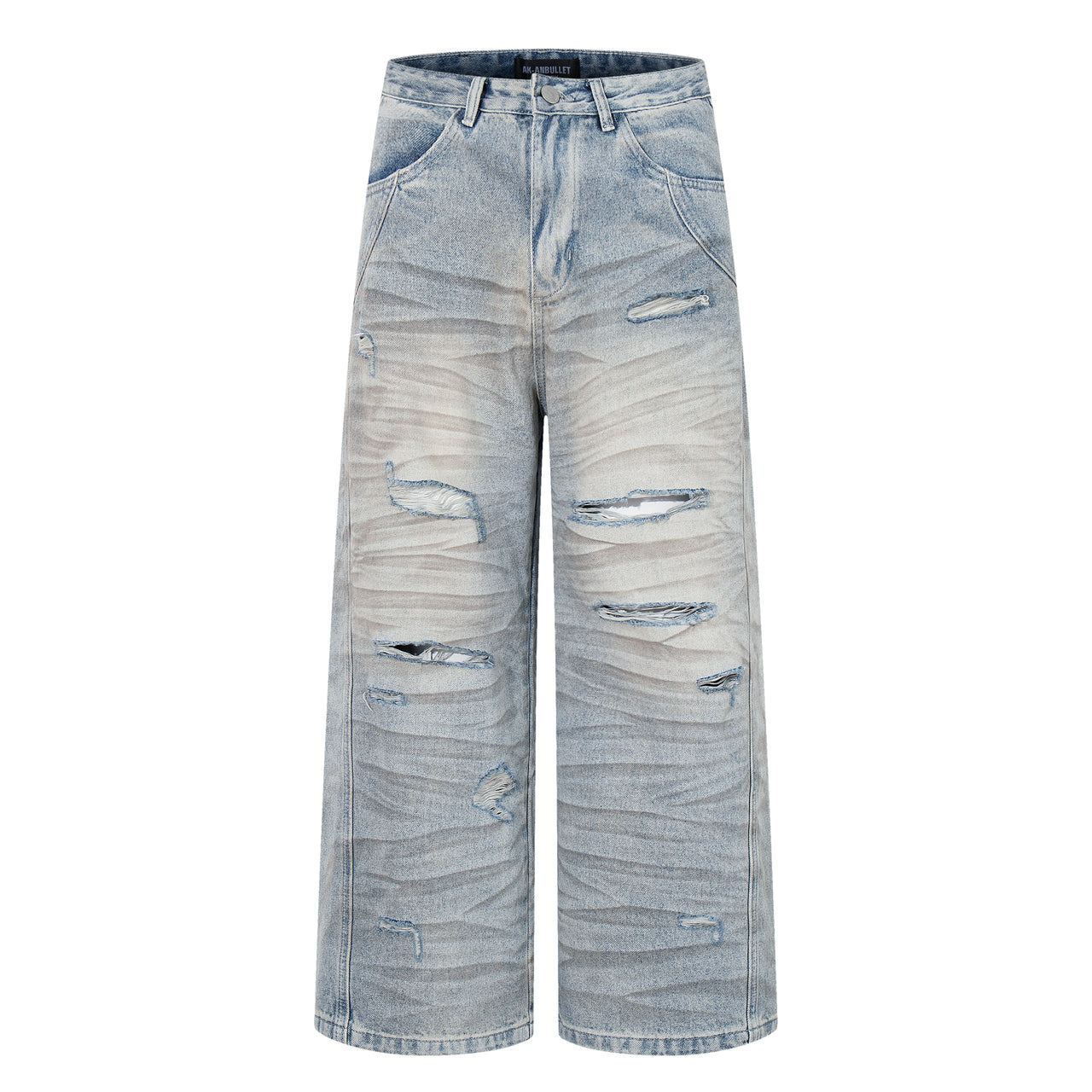 American Streetwear Ruched Distressed Jeans