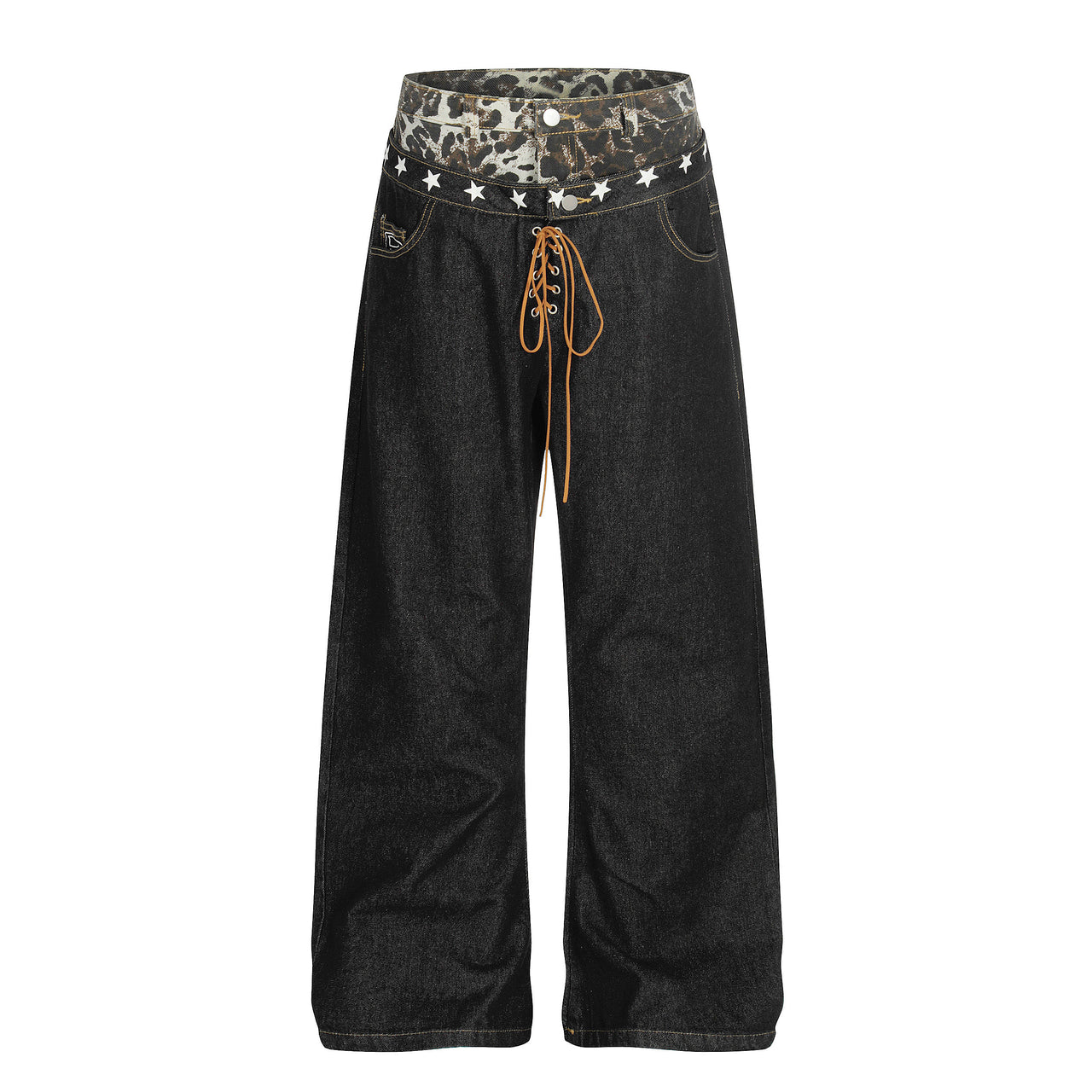 Double-Waist Raw Denim Curved-Cut Jeans