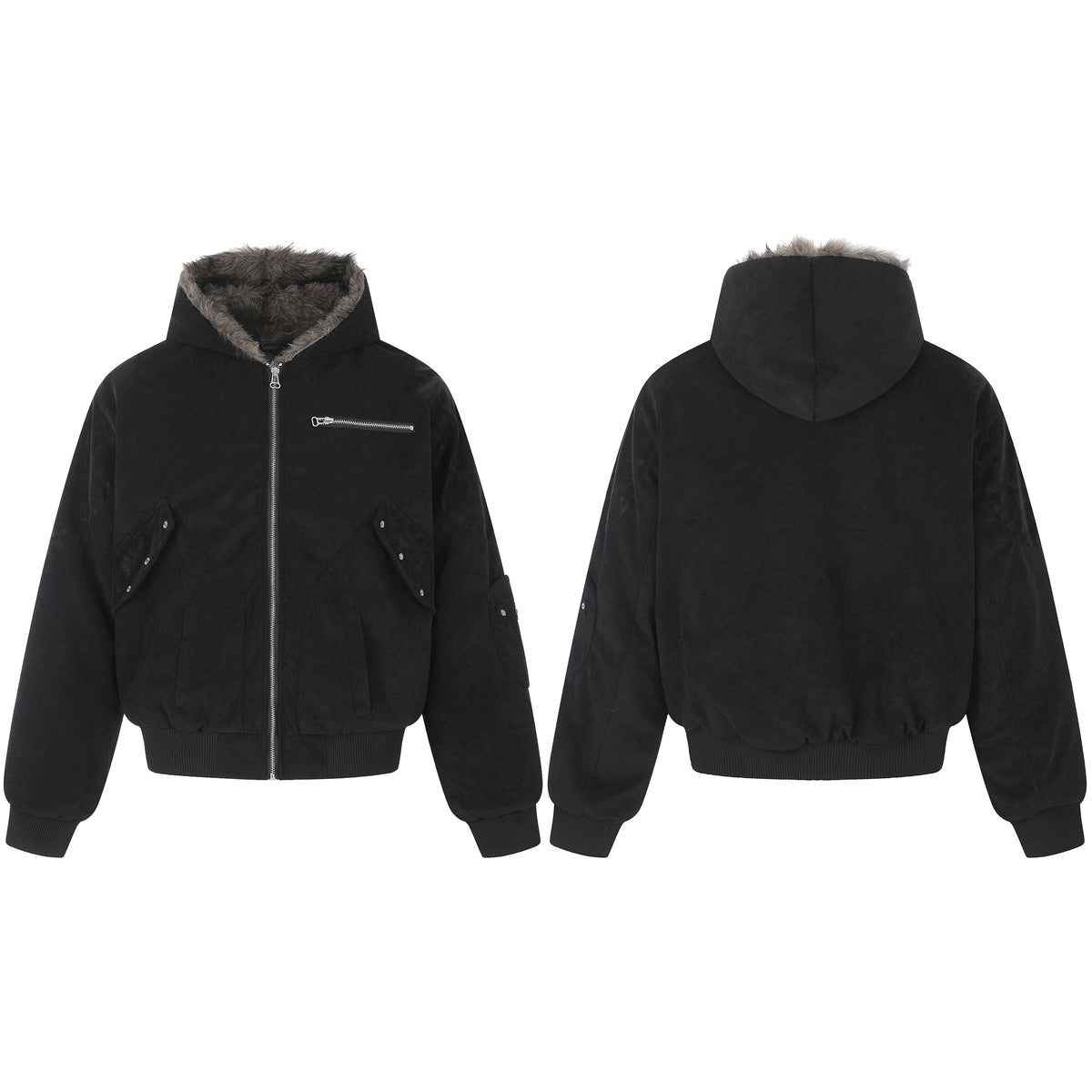 Omirad Faux Fur Hood Utility Bomber Jacket