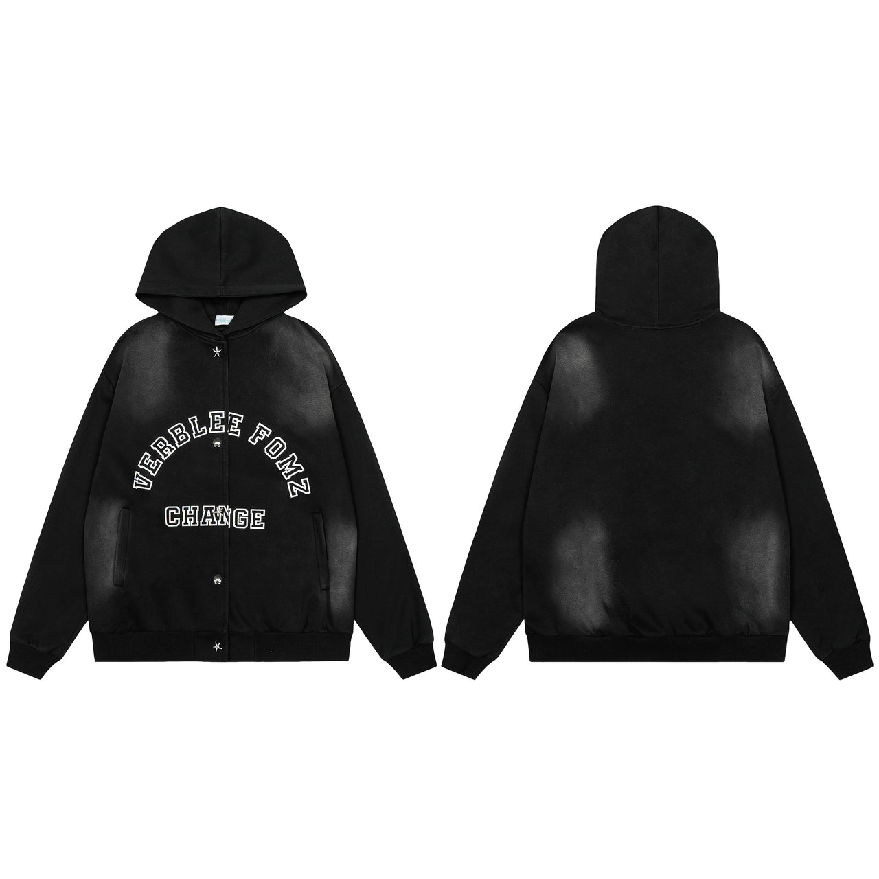 Vintage Letter Print Zip-Up Hoodie