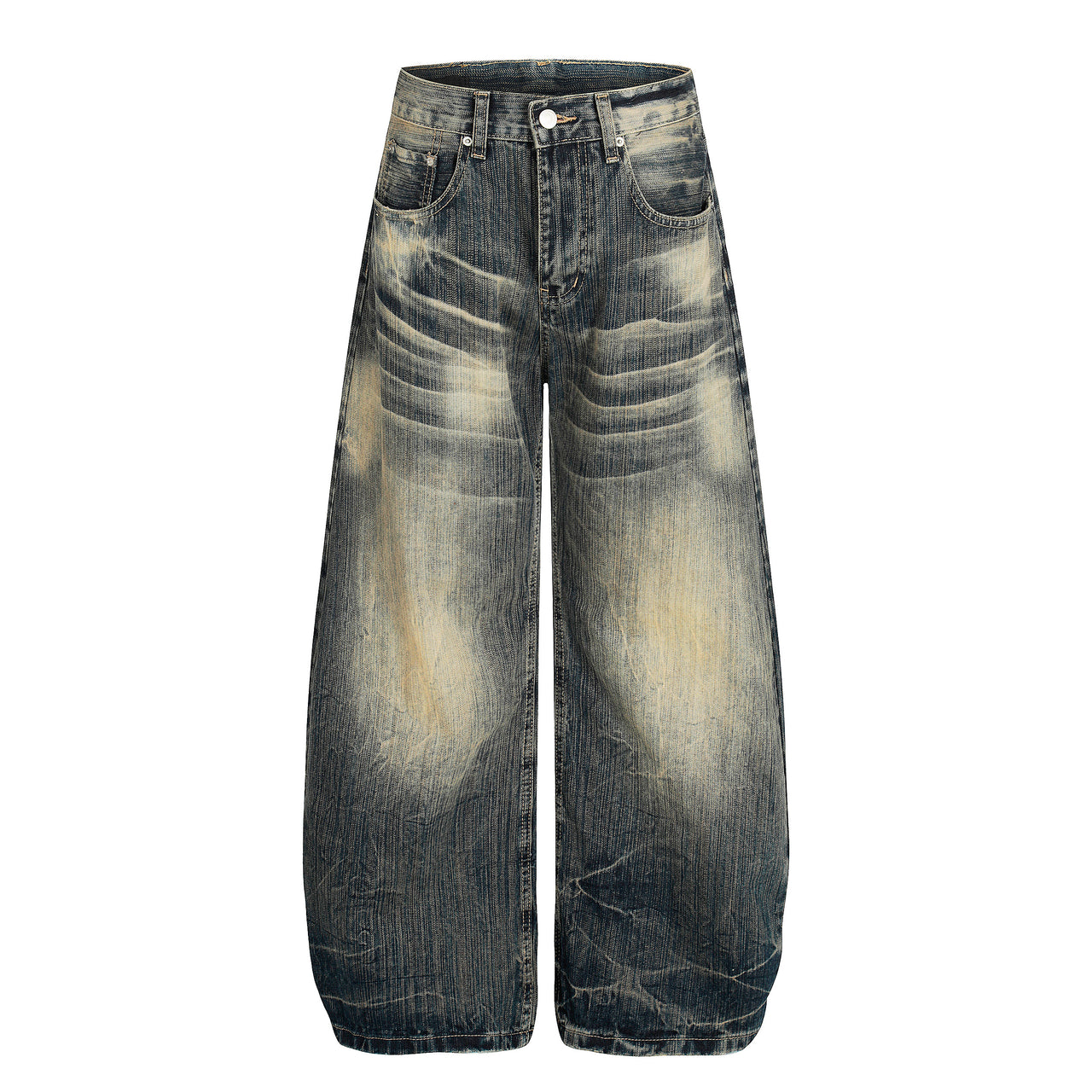 American Streetwear Washed Distressed Curved-Cut Jeans