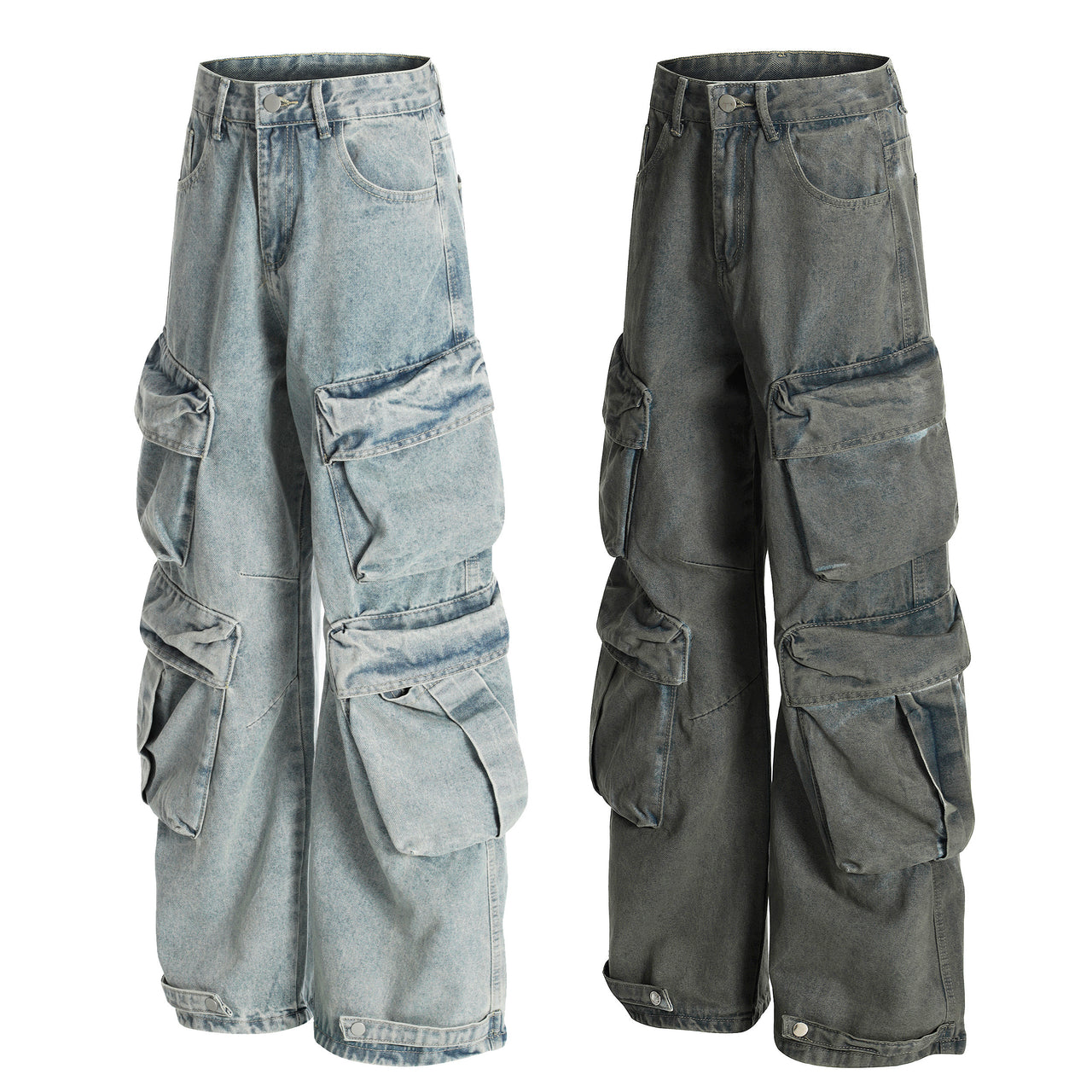 American Streetwear Multi-Pocket Cargo Jeans