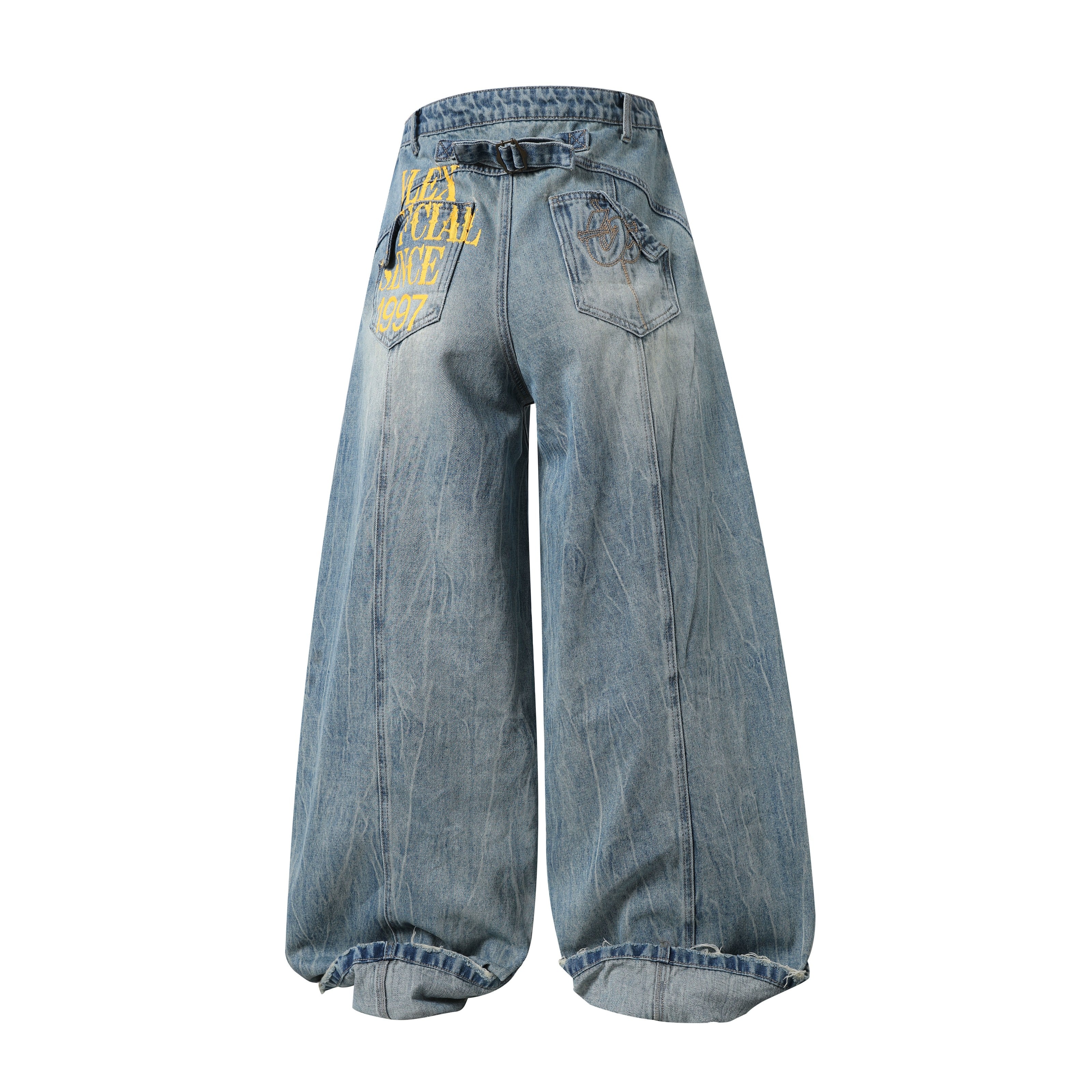 パンツ Washed Denim Wide Pants Graphic Print Omirad Graphic Wide-Leg Denim Pants - omirad