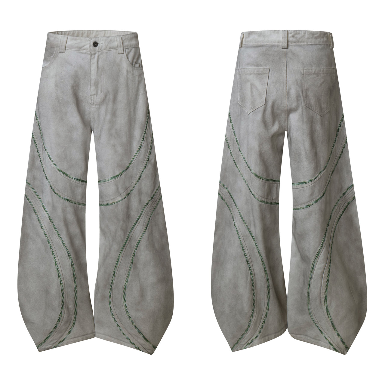 Vintage Distressed Dirty-Wash Deconstructed Curved Jeans