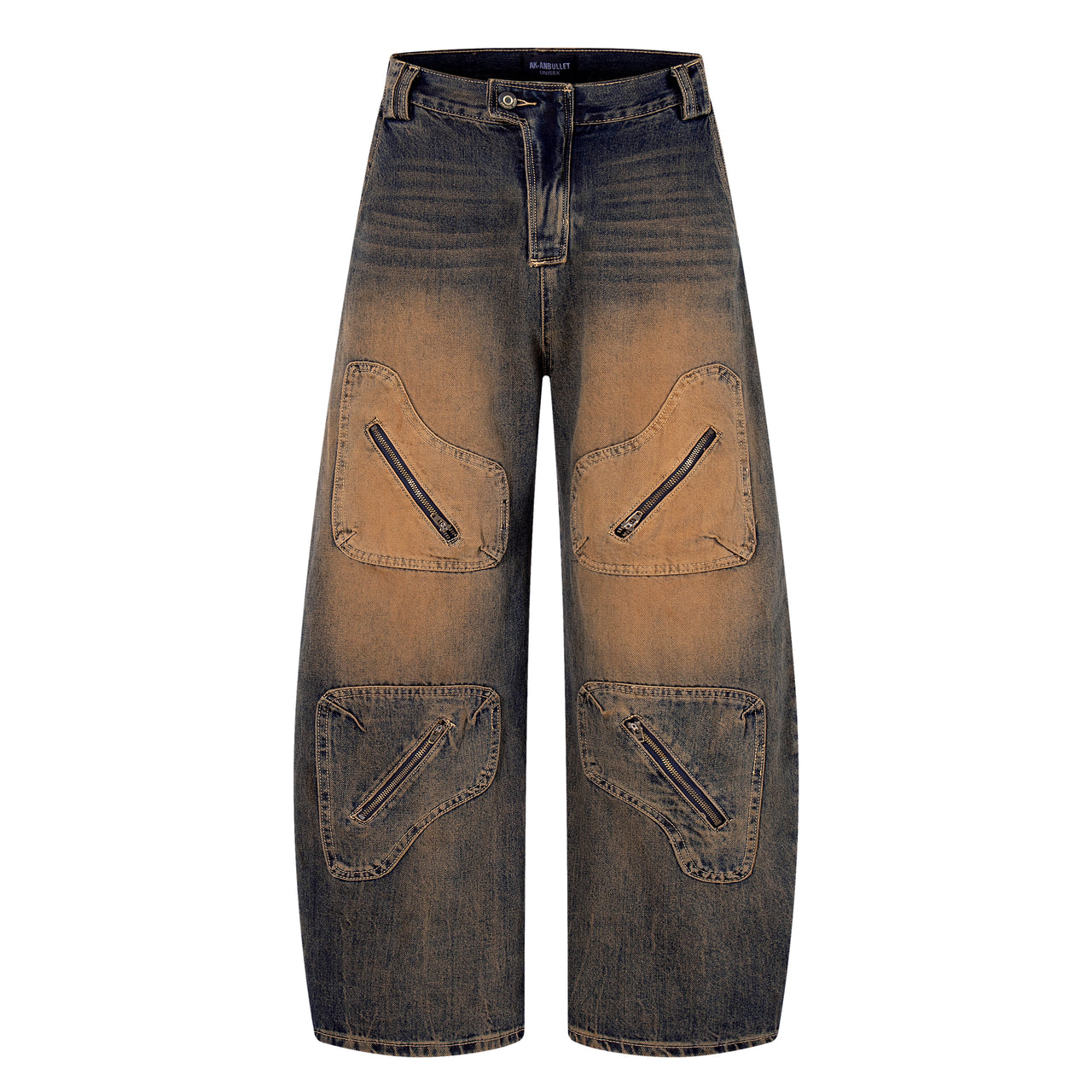 American Street Style Multi-Pocket Curved Jeans
