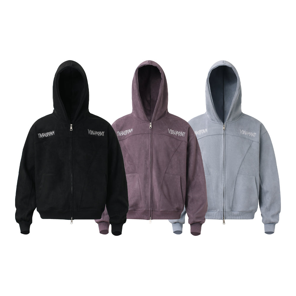 American Panelled Embroidered Zip-Up Hoodie