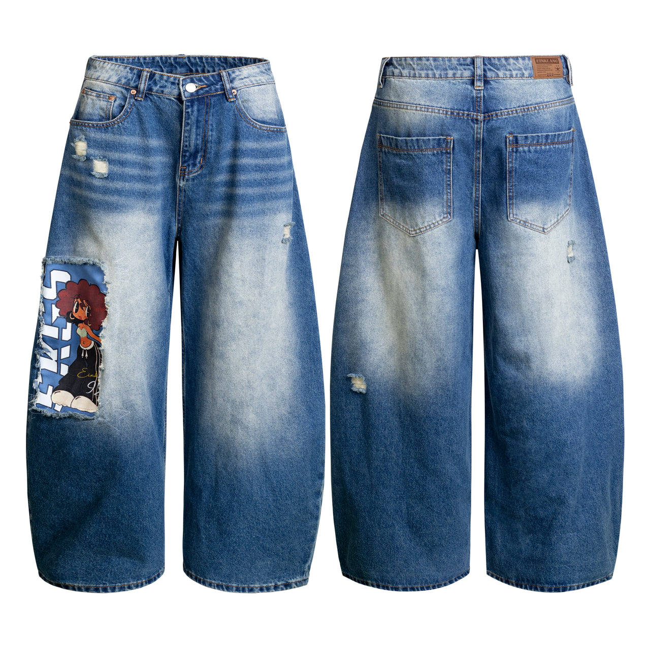 American High Street Cartoon Print Curved Blade Jeans