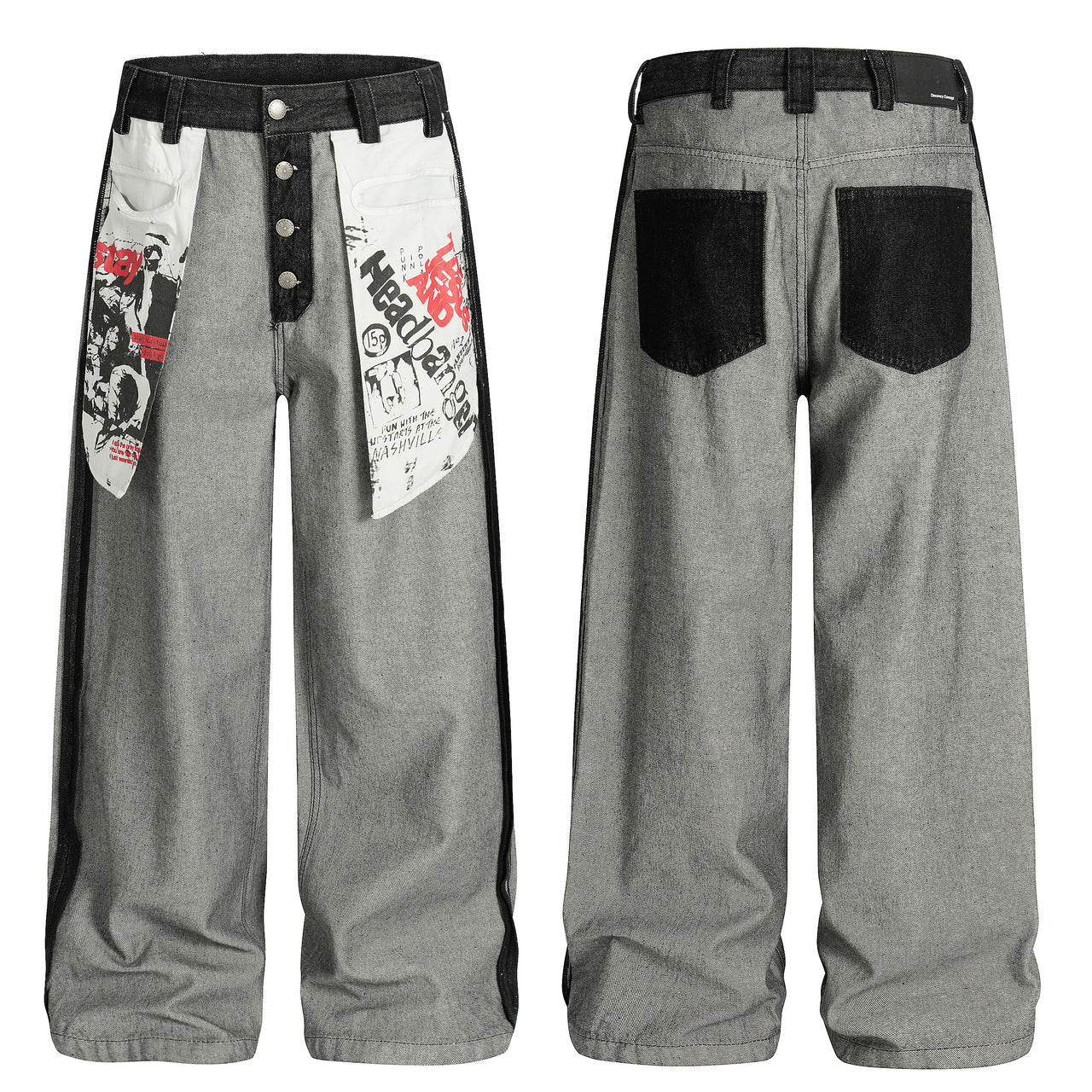 Avant-Garde Inside-Out Large-Pocket Printed Jeans