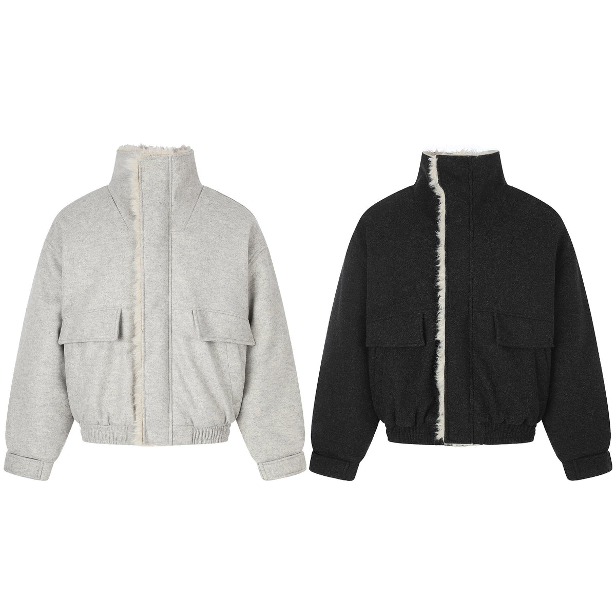 Omirad Faux Fur Trim High Collar Utility Jacket