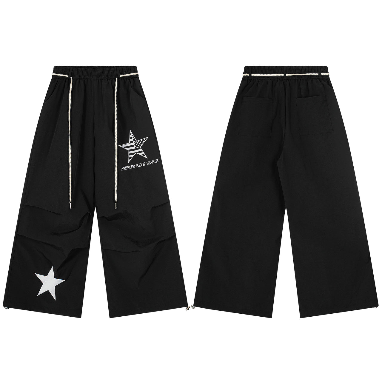Vintage Star-Embroidered Pleated Casual Pants