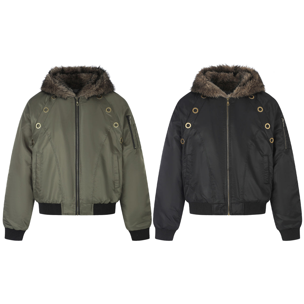 Omirad Faux Fur Hood Eyelet Bomber Jacket