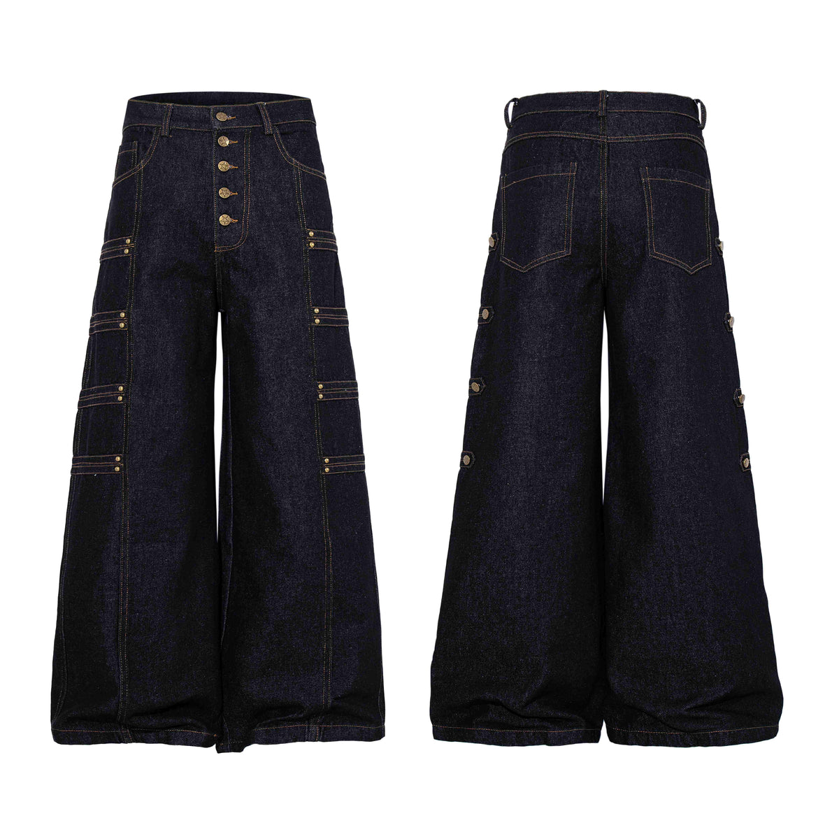 Omirad Military Button Panel Wide-Leg Jeans