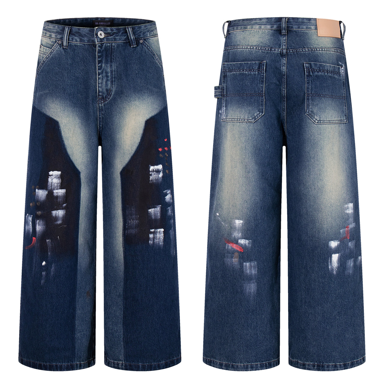 American Street Style Oil Painting Dyed Jeans