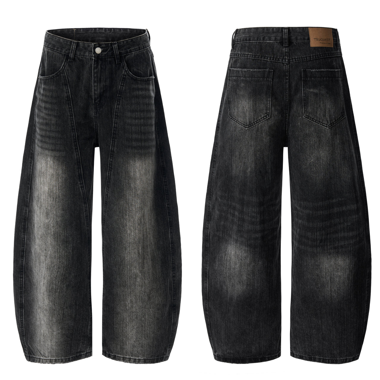 Vintage Pleated Curved-Cut Jeans