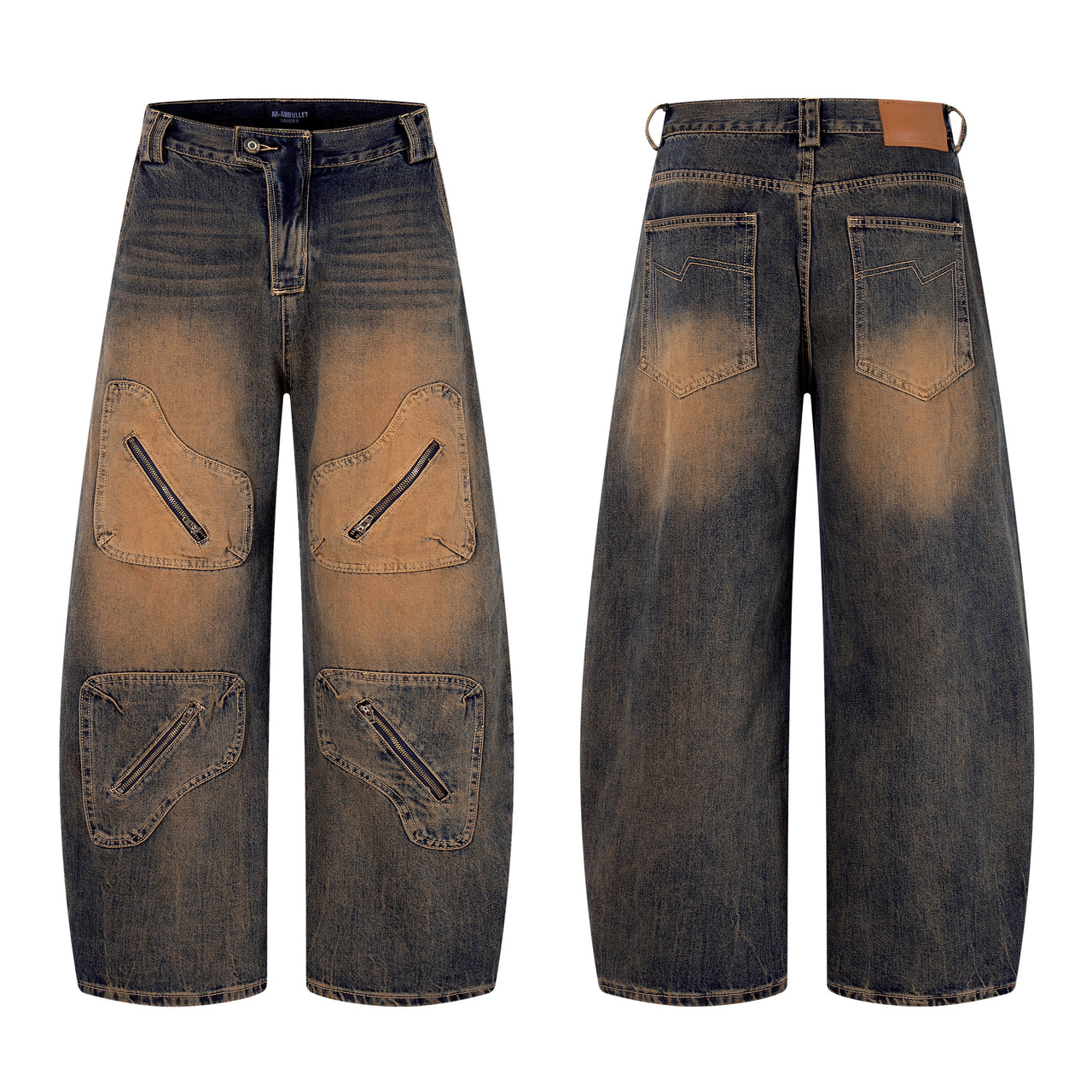 American Street Style Multi-Pocket Curved Jeans