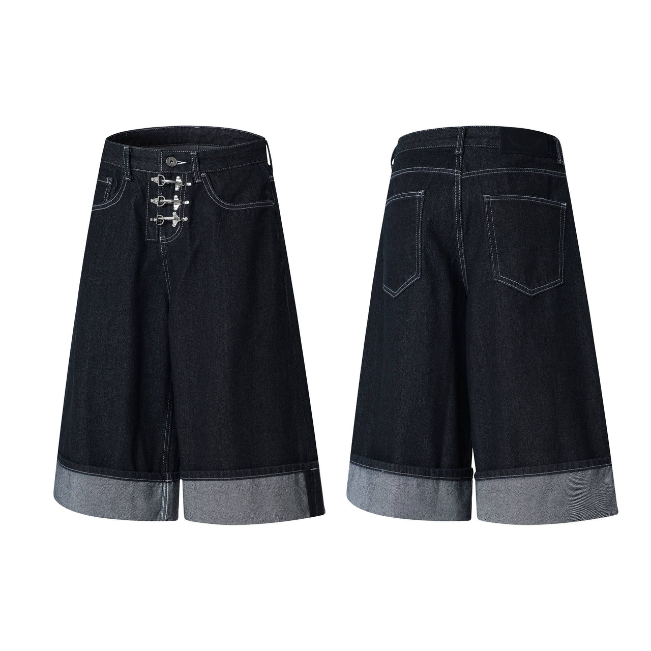 Omirad Wide-Leg Buckle Denim Shorts