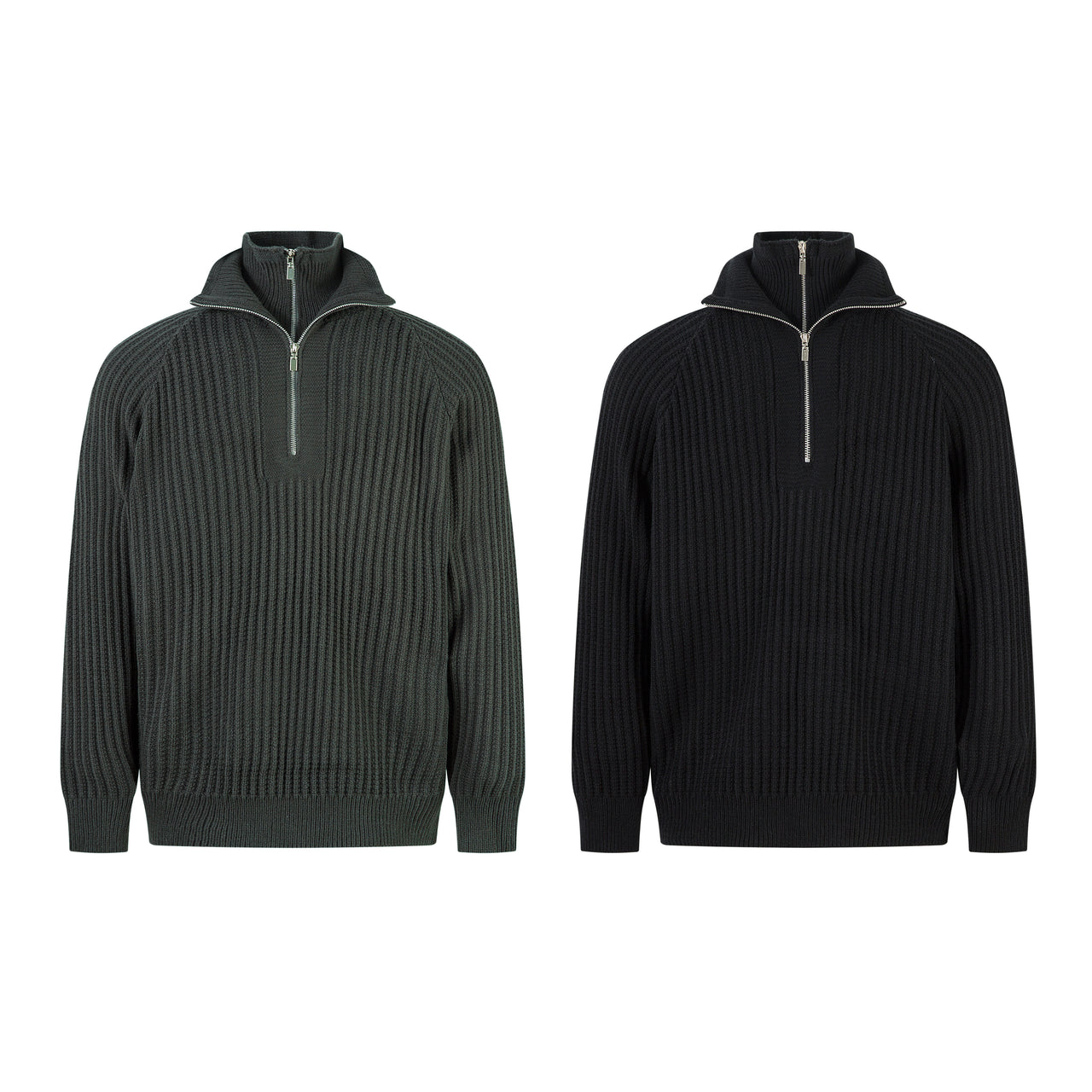 American High-Street Double-Collar Zip Sweater