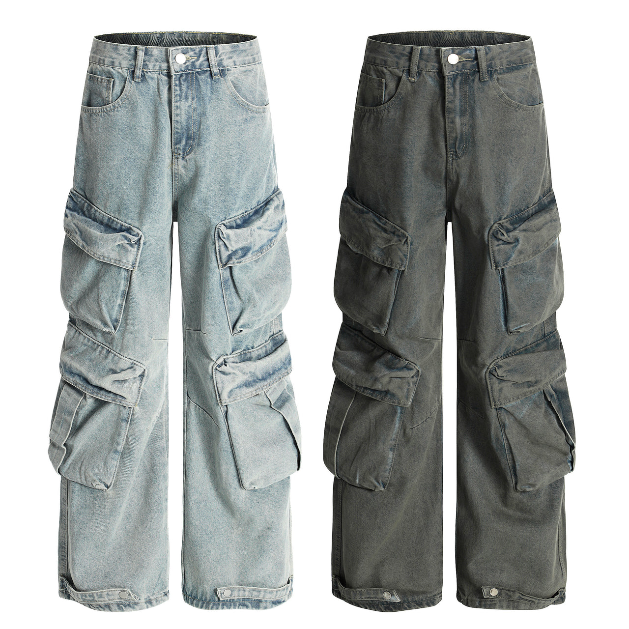 American Streetwear Multi-Pocket Cargo Jeans