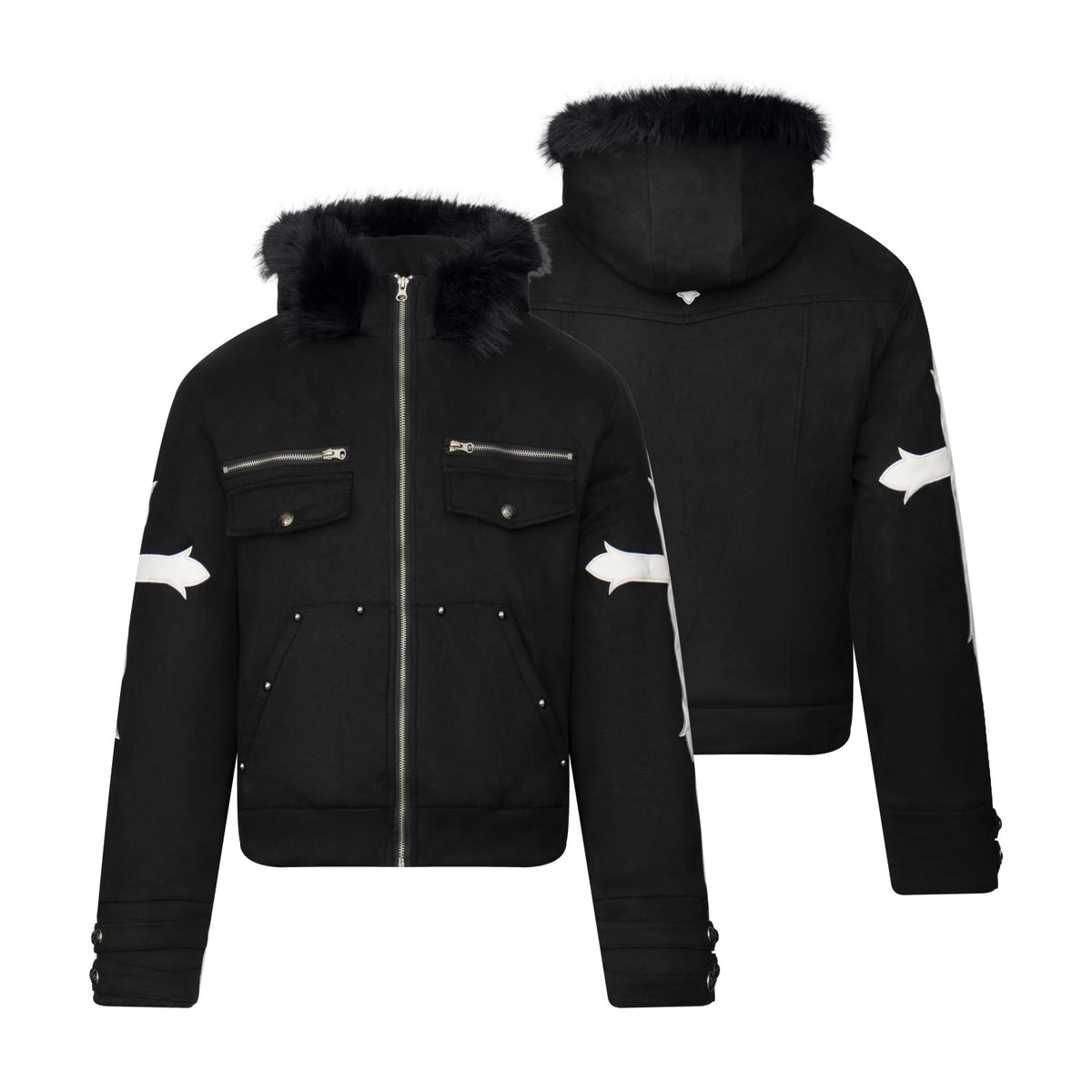 Omirad Faux Fur Hood Cross Patch Utility Jacket
