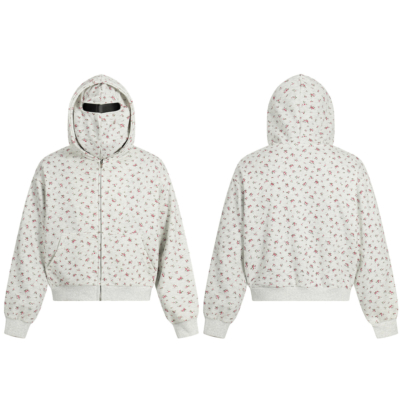 American Streetwear Floral Print Face Mask Hoodie