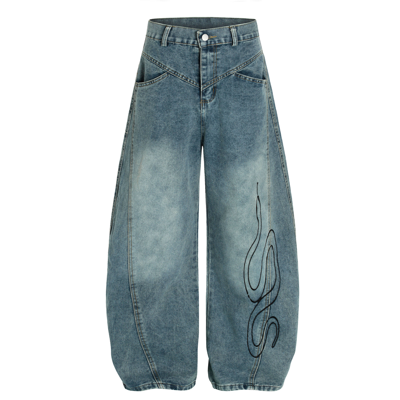 American Vintage Patchwork Embroidered Curved Blade Jeans