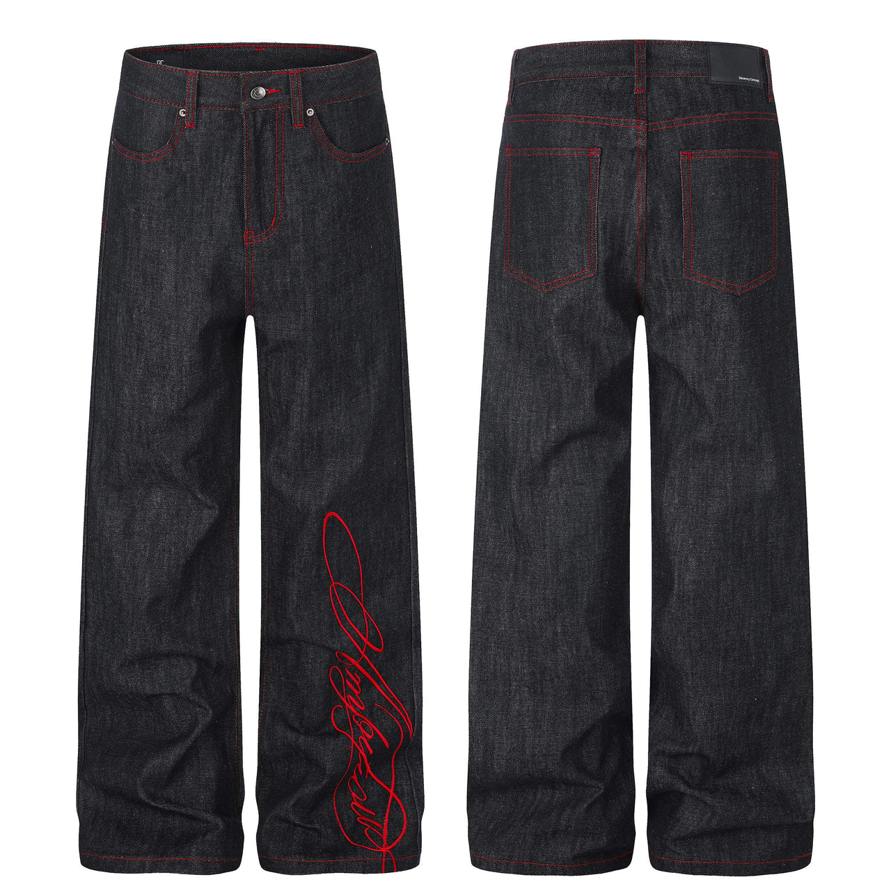 Omirad Contrast Stitch Graphic Wide-Leg Jeans