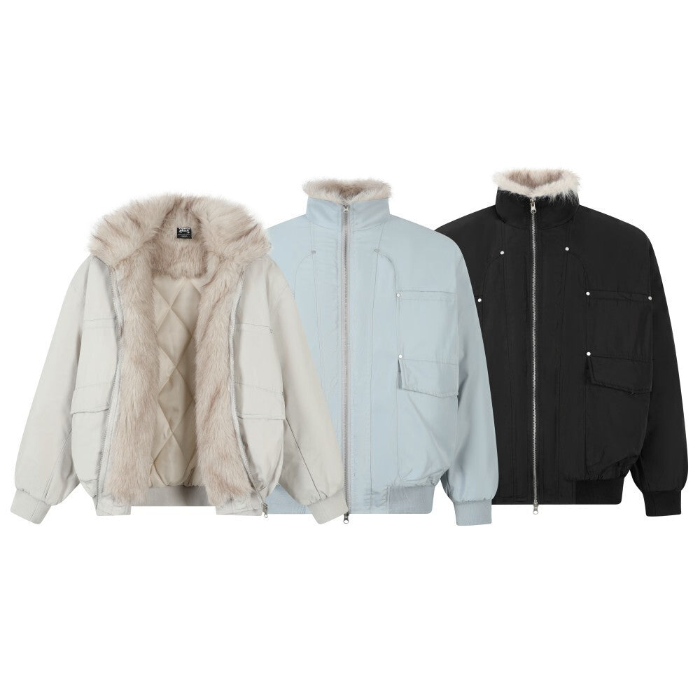 American High-Street Fur-Collar Aviator Padded Jacket