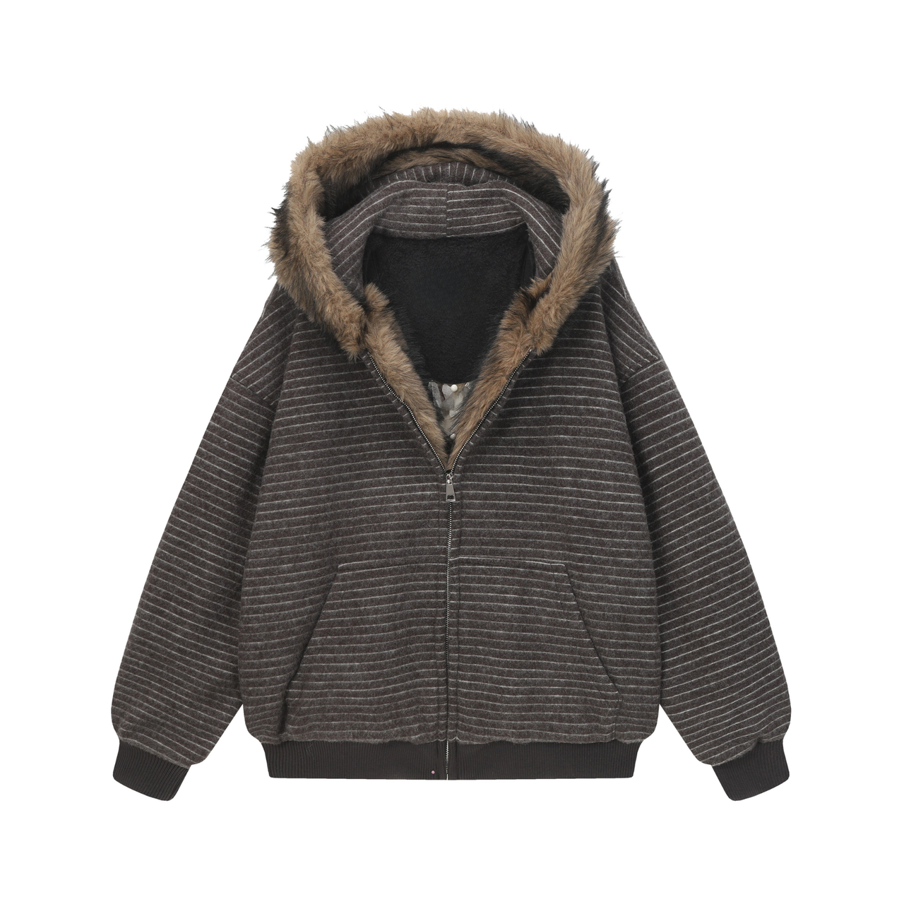 Omirad Striped Faux Fur-Lined Hooded Jacket