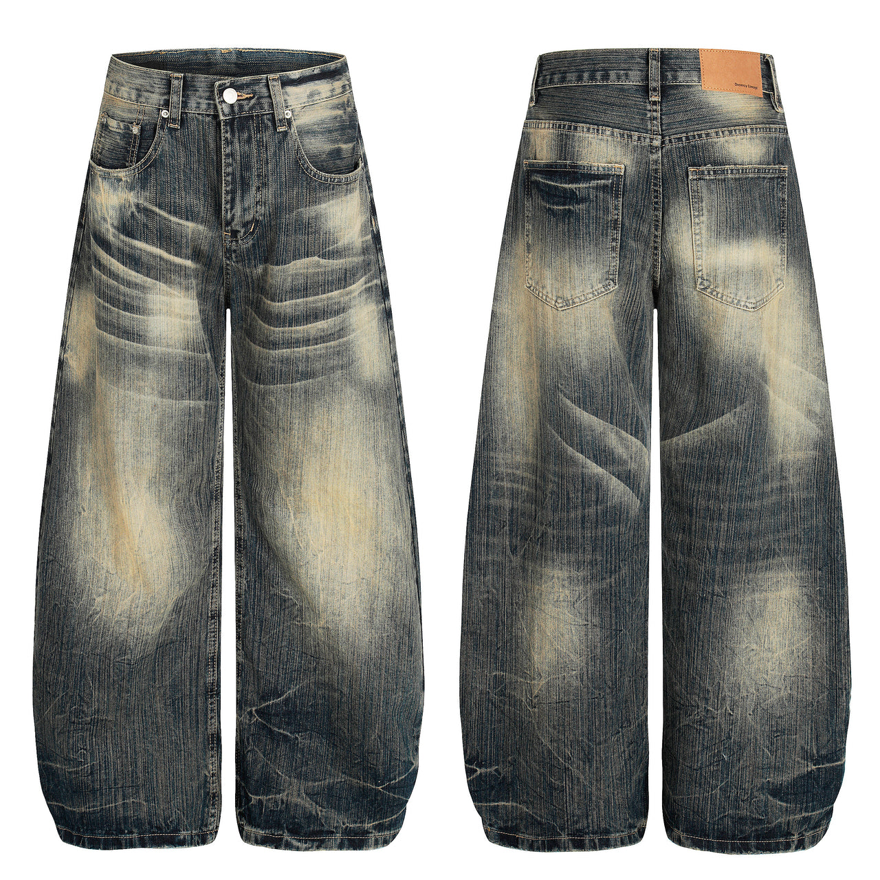 American Streetwear Washed Distressed Curved-Cut Jeans