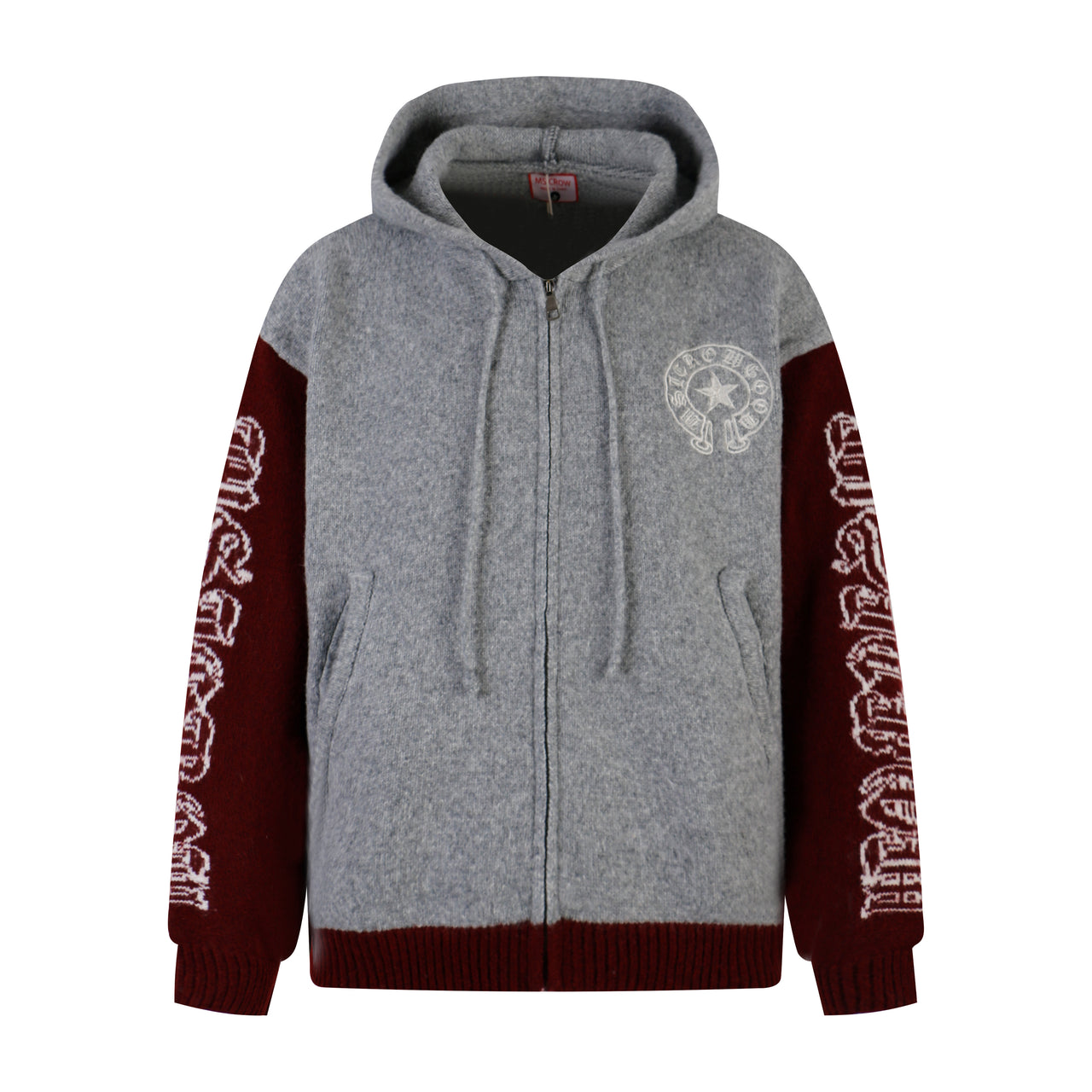 Gothic Letter Jacquard Zip-Up Hooded Sweater
