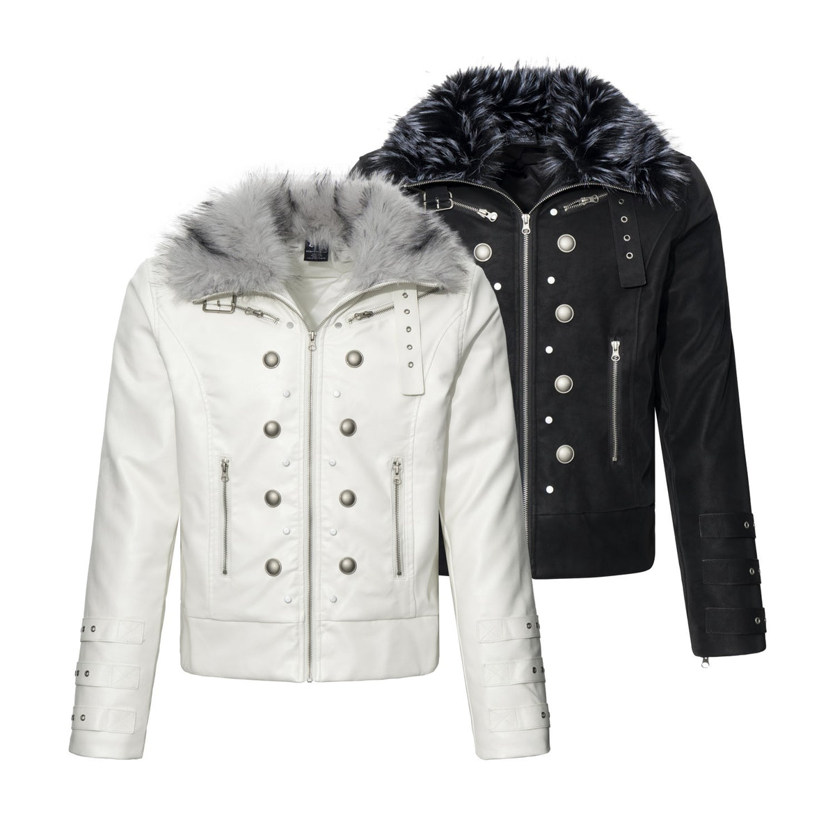 Omirad Faux Fur Collar Military Moto Jacket
