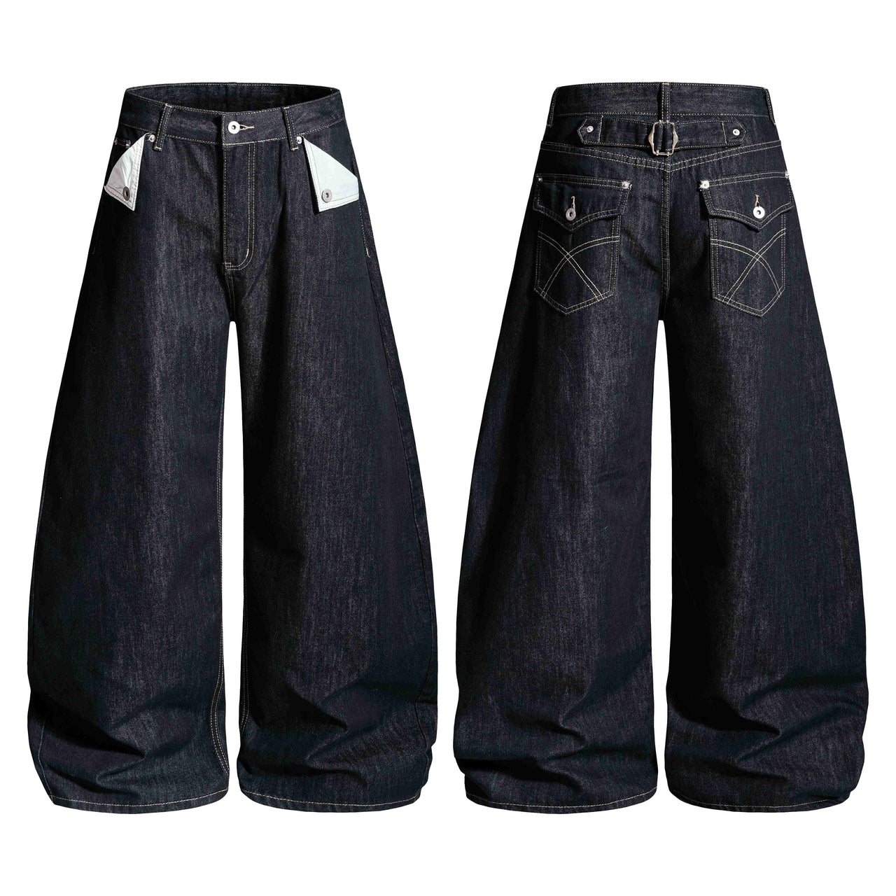 Omirad Buckle Detail Wide-Leg Denim Pants