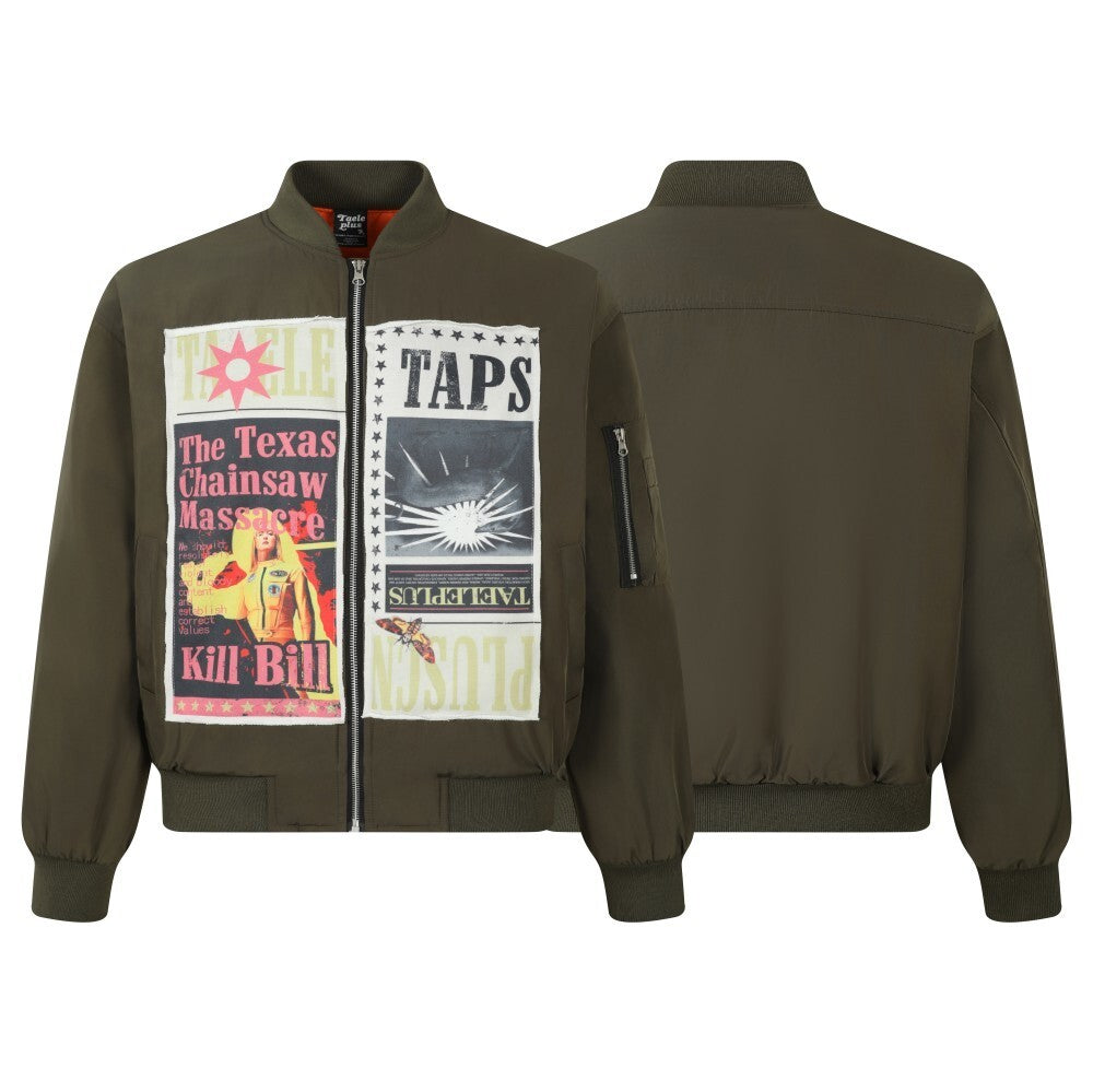 High-Street Poster Graphic Patch Puffer Jacket