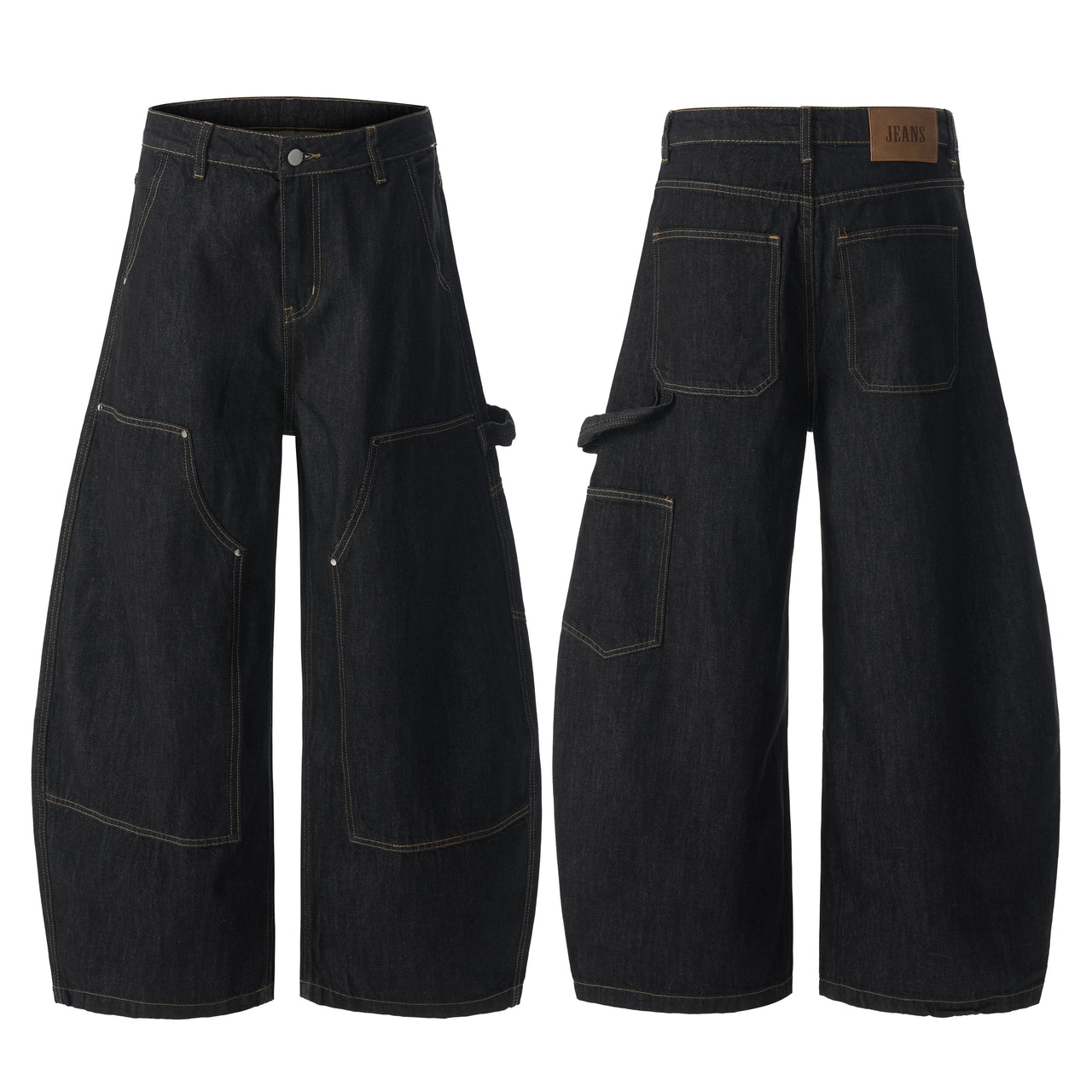 American Streetwear Raw Color Deconstructed Curved Blade Jeans