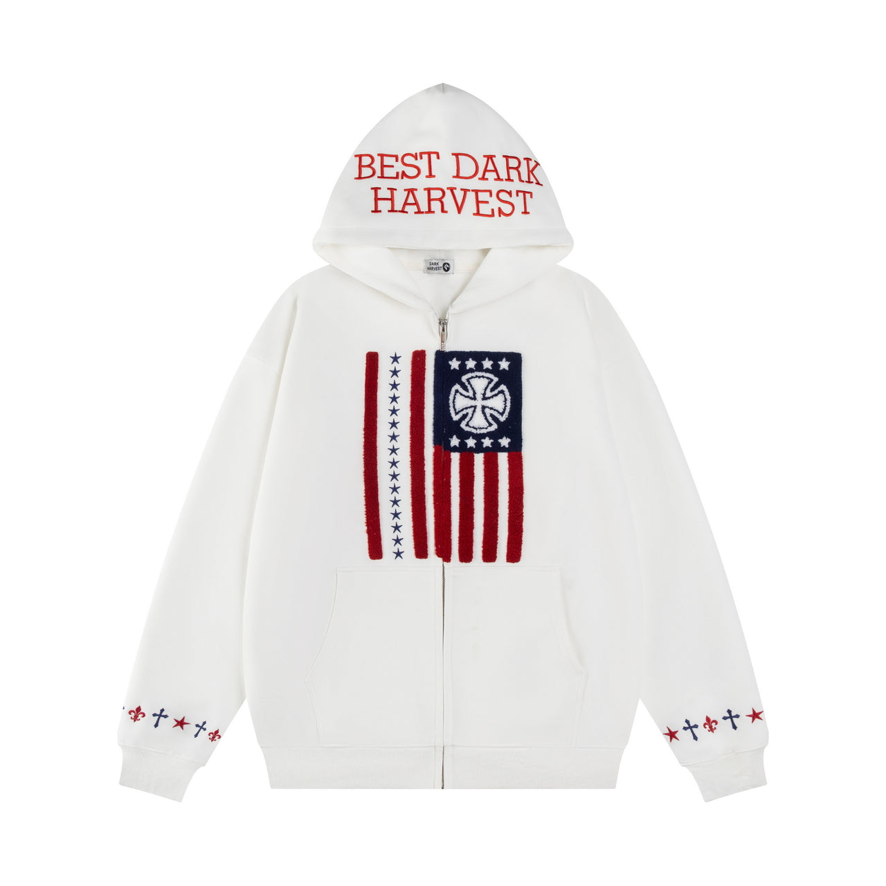 Vintage American Lettering Embroidered Cardigan Hoodie