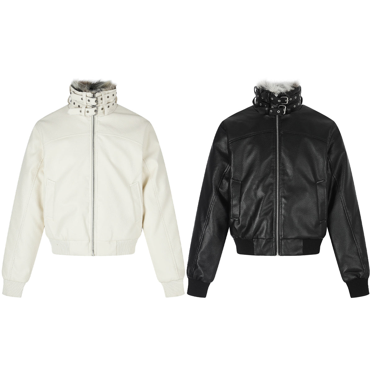Omirad Faux Fur Double-Buckle Collar Bomber Jacket