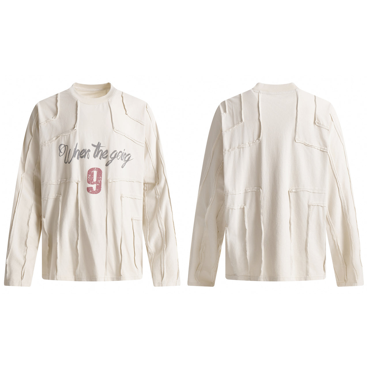 Streetwear Frayed Patchwork Crew Sweatshirt