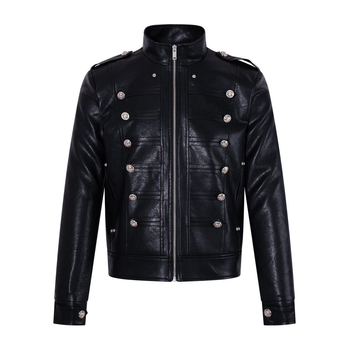 Omirad Military Button Leather-Look Jacket