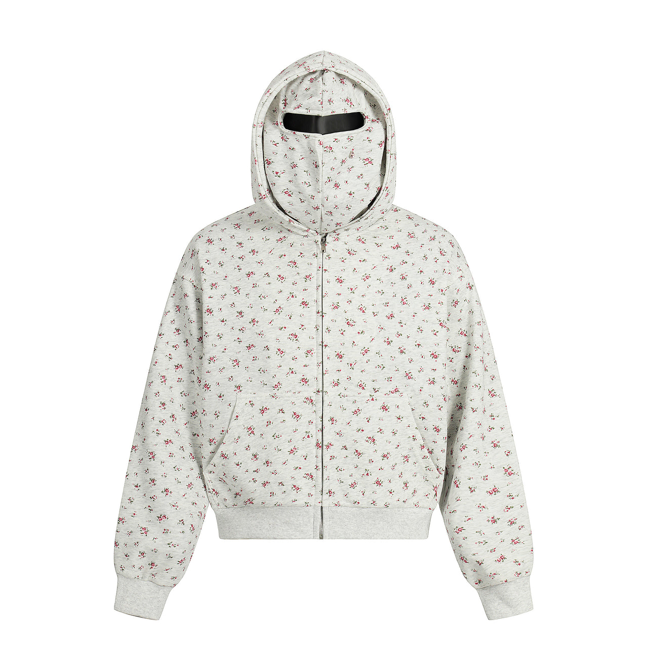 American Streetwear Floral Print Face Mask Hoodie