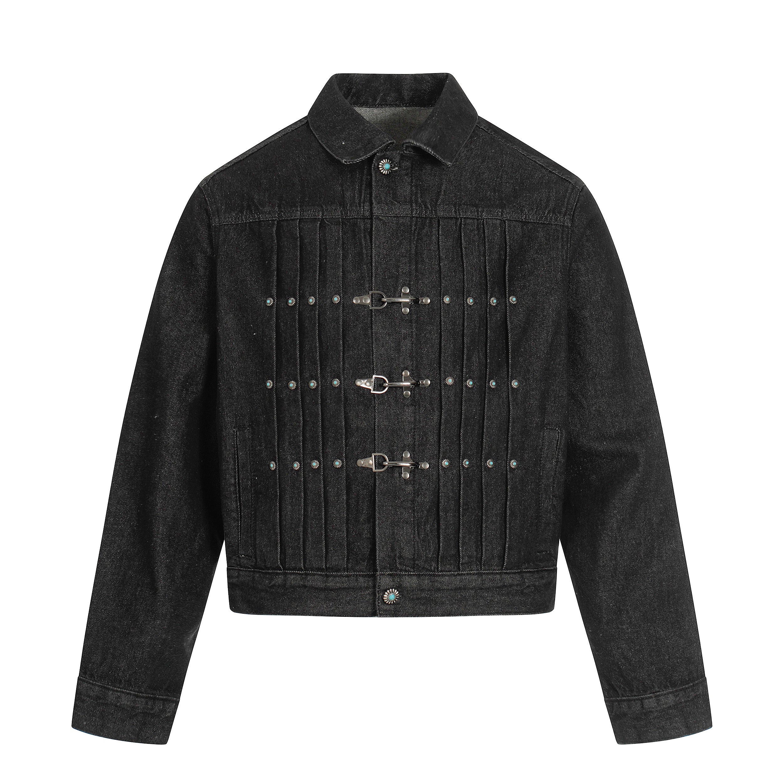 Omirad Metal Buckle Pleated Denim Jacket - omirad